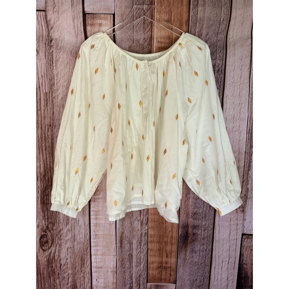 Emerson Fry India Collection Frances Blouse Statement Metallic Gold Leaf Large